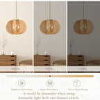 17.7 Inch Rattan Pendant Light Hemp Rope Rattan Light Fixture Woven Pendant Wicker Chandelier 3-Light Boho Chandelier for Bedroom - color: 17.7" Natural