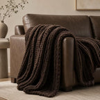 Battilo Chunky Knit Throw Blanket for Couch, Hand Made Chenille Throw Blanket, Super Soft Warm Cozy Brown Blanket for Bed, Sofa, Living Room, 50"x60" - color: Brown