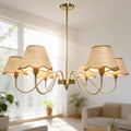39" Boho Rattan Chandelier, 6-Light Rattan Pendant Light, Handwoven Natural Rattan, Rustic Industrial Adjustable Rattan Fixture for Dining Room, Kitchen Island & Living Room, E12 Socket - color: Curved Arm Design