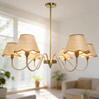 39" Boho Rattan Chandelier, 6-Light Rattan Pendant Light, Handwoven Natural Rattan, Rustic Industrial Adjustable Rattan Fixture for Dining Room, Kitchen Island & Living Room, E12 Socket - color: Curved Arm Design