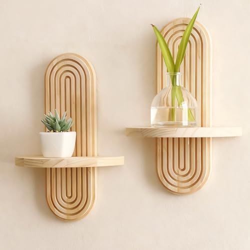 Artilady 2 Pack Boho Shelf Wall Decor - Handmade Solid Wood Floating Shelves Rainbow Arch Trinket Storage Rack Wall Decor for Bedroom Living Room Nursery Bathroom - color: 1 Beige