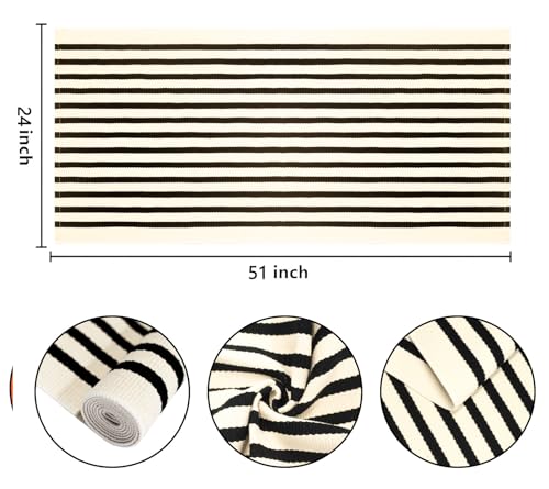 Black and Beige Outdoor Rug 2'x4.3',Striped Front Porch Rug Machine Washable Front Door Mat Entryway Throw Rug for Front Porch Indoor Outdoor Doormat - color: Black Beige, size: 2' x 4'3" (Rectangular)