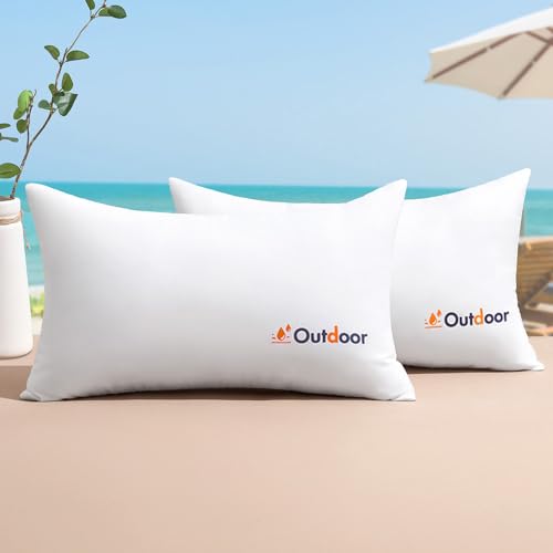 MIULEE Pack of 2 12x20 Outdoor Waterproof Throw Pillow Inserts, Decorative Water-Resistant Pillow Cushion for Patio Garden - size: 12x20 Inch (Pack of 2)