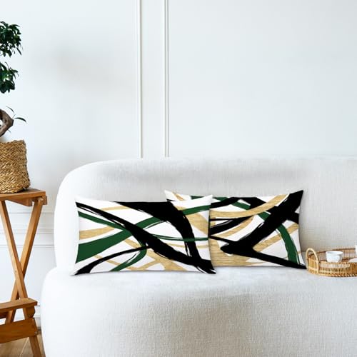 Black Gold and Green Pillow Covers, Abstract Black and Gold Pillow Covers 12x20 Set of 2, Modern Boho Decorative Throw Pillows Cover for Couch Bed Living Room - color: Black Gold and Green, size: 20" x 12" (Pack of 2)