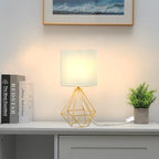 Gold Modern Small Table Lamp for Bedroom & Living Room - Geometric Metal Base, White Fabric Shade, Ideal for Bedside & Kids' Desk, Nightstand Lamp - color: Brass Gold