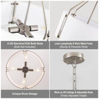 18 Inches Drum Chandeliers, Silver Drum Pendant Light Fixture with White Linen Fabric Shade, White Chandelier Adjustable Modern Farmhouse Hanging Lights for Dining Room Bedroom Kitchen Foyer - color: 18Inch Nickel&White
