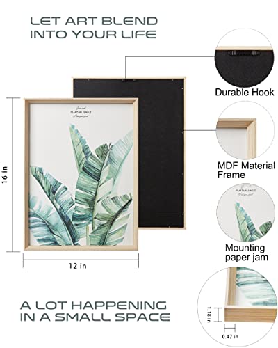 Framed Wall Art,Minimalist Botanical Canvas Wall Art for Living Room,12x16in Plant Wood High-Framed Design Flower Green Eucalyptus Leaf Artworks Prints Poster for Bathroom,Bedroom Set of 3 - color: Flower, size: 16"L x 12"W