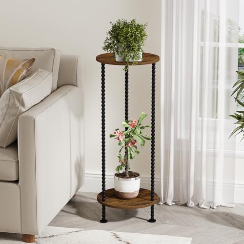 YINMIT Plant Stand Indoor, 2 Tier Plant Stand, 29.5" Tall Metal Spindle Poles Plant Stands, Corner Flower Pot Stand, Plant Tables Indoor, Planter Pot Holder for Balcony Garden Patio Living Room (29.5 In) - color: Brown, size: 29.5 In