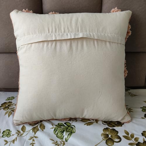 Boho Tufted Throw Pillow Cover, Blush Pink, Cotton, Geometric Diamond Pattern with Fringe