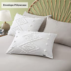 Oli Anderson Tufted Duvet Cover Queen Size, Soft and Lightweight Duvet Covers Set for All Seasons, 3 Pieces Boho Embroidery Shabby Chic Bedding Set (White, Queen, 90" x 90") - color: White, size: Full/Queen(90"×90")