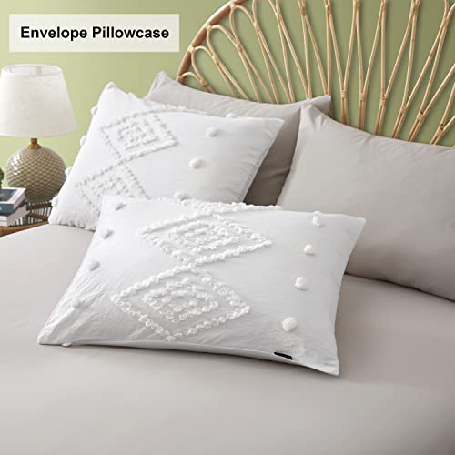 Oli Anderson Tufted Duvet Cover Queen Size, Soft and Lightweight Duvet Covers Set for All Seasons, 3 Pieces Boho Embroidery Shabby Chic Bedding Set (White, Queen, 90" x 90") - color: White, size: Full/Queen(90"×90")
