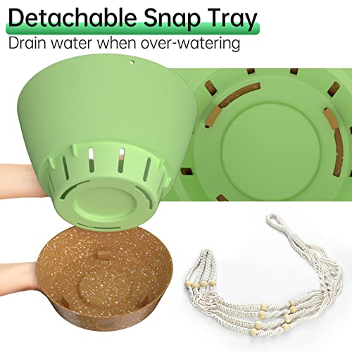 ZMTECH 2 Pack 10 Inch Hanging Planters with Macrame Plant Hanger for Indoor and Outdoor Plants, Self Watering, Drainage Hole, Visible Level Tray, Green - color: Green (Macrame), size: 10 Inch