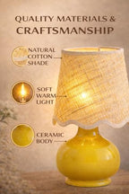 Benton Ceramic Table Lamp with Fabric Shade – 13" Bedside Accent Lamp for Bedroom, Living Room & Nightstand (Yellow) - color: Yellow