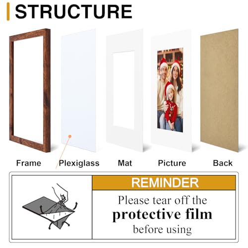 decorUhome 5x7 Picture Frame Set of 10, Display Photos 4x6 with Mat or 5x7 Unmatted for Picture Frames Collage Wall Decor, Distressed Brown - color: Distressed Brown, size: 5x7