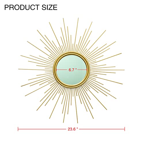 24'' Gold Sunburst Wall Mirror Boho Home Decor Mordern Round Hanging Wall Art for Living Room/Bedroom/Bathroom/Entryway
