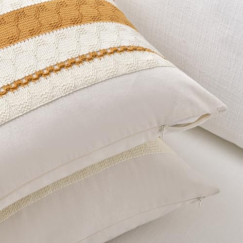 Fancy Homi Set of 1 Mustard Yellow Fall Decorative Throw Pillow Cover 16x16 Inch for Couch Bed Sofa, Autumn Halloween Thanksgiving Home Decor, Soft Cotton Aesthetic Cushion Case - color: Mustard Yellow, size: 16" x 16" (Pack of 1)