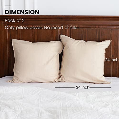 Simple&Opulence Linen Euro Shams Basic Style Solid Color 24x24 Inch Pack of 2 Flax Cotton Blend Decor Throw Pillow Covers Soft Breathable Farmhouse Pillow Shams - Linen/Beige - color: Linen/Beige, size: 24"×24"