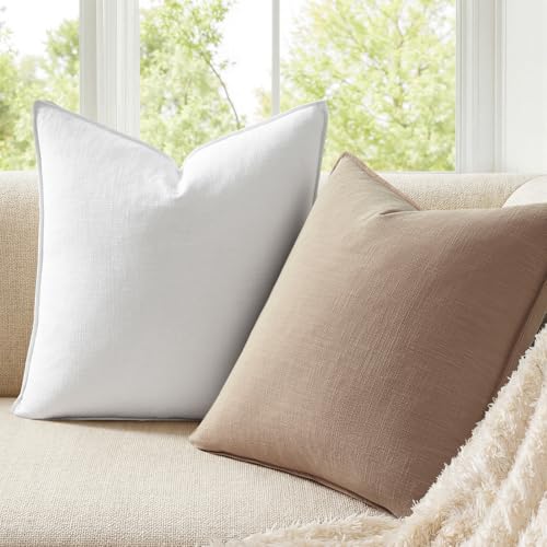 Pack of 4 Neutral Linen Pillow Covers 18x18 Cordinated Color Set for Easy Matching Boho Decorative Throw Cushion Covers with Flange for Sofa Living Room Bed and Balcony Home Decor - color: Neutral, size: 18" x 18" (Pack of 4)