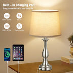 Bedside Table Lamp Touch Control Bedroom Lamps with USB A and C Charging Port 3 Way Dimmable Touch Lamps for Nightstand Living Room Bedroom Dorm Home Office Reading, Set of 2 - color: Silver