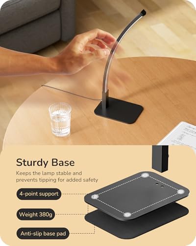 EDISHINE Curved LED Table Lamp, Modern Bedside Lamp with 3 Color Temperature & Stepless Dimming, Aluminum & Iron, Nightstand Lamp for Bedroom, Living Room, Black - color: Black