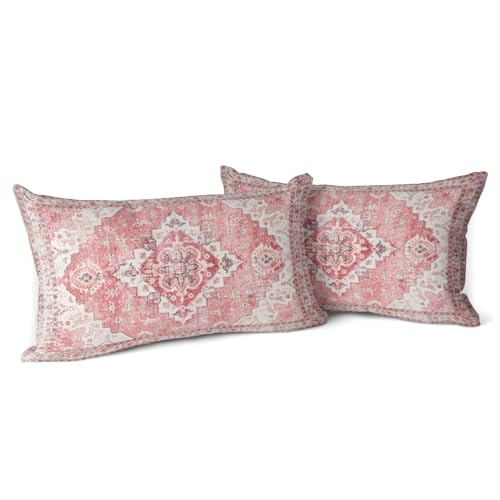 Snycler Pink Boho Throw Pillow Covers Set of 2 Monaco Rug Carpet Double Sided Pattern Cotton Soft Pillow Case Cushion Cover Pillowcase for Garden Couch Sofa Bed Decorative 12x20 inch - color: Pink, size: 20" x 12" (Pack of 2)