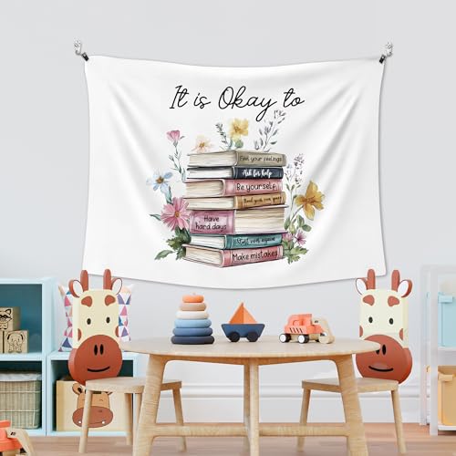 XLDLIOO Mental Health Wall Tapestry, It's Okay to Be Inspirational Wall Tapestry Hanging for Classroom, Motivational Floral Book Tapestries Decor Art for Therapy Counselor Office 40x30in - color: book-1, size: 40"L x 30"W