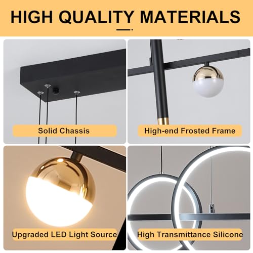 ORANOOR Modern LED Pendant Lights, Dimmable 39in Linear Wave LED Chandelier Lighting, Black & Gold Dining Room Hanging Light Fixtures Kitchen Island Globe Pendant Light for Dining Table (2705lm)