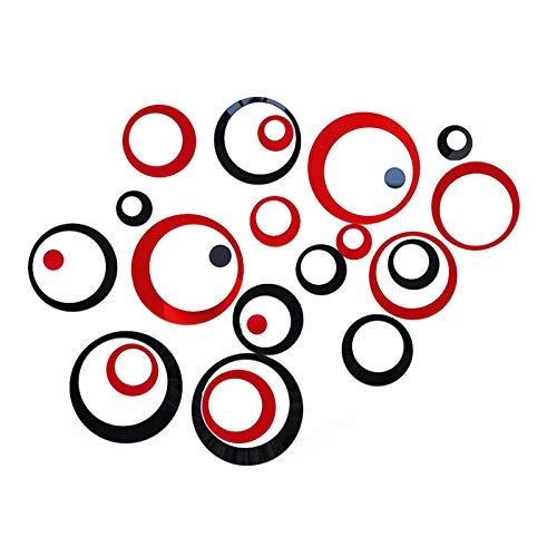 24Pcs Acrylic Circle Mirror Wall Stickers DIY Decals Modern Art Mural for Home Living Room Bedroom Decor Black and Red - color: 24pcs Circle(black+ Red)