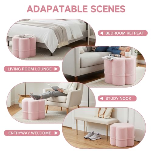 Tiita Floral Pouf Ottoman, Foot Stools Ottoman with Foam Chunk Filling, Puff Foot Rest for Couch, Living Room, Kids Room, Pink - color: Flower Pink