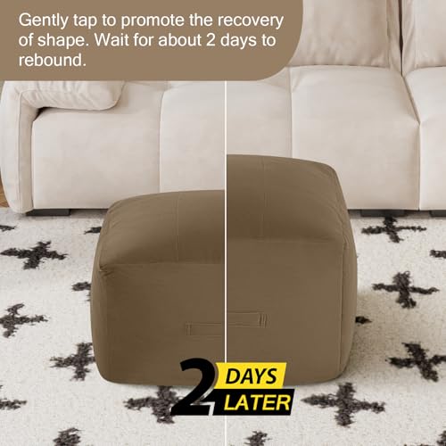 MeMoreCool Square Stuffed Pouf Ottoman Foot Rest, Floor Pouf Foot Stool with Foam Chunk Filling, Soft Stuffed Ottoman Footrest for Living Room, Light Coffee - color: Grid Light Coffee