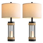 OYEARS 25" Table Lamps Set of 2 with Night Light, Rustic Bedside Lamps with USB C+A Charging Ports, Black Metal Lamp with Rope Accent and Frosted Glass, Farmhouse Lamps for Living Room Bedroom - color: Farmhouse Black