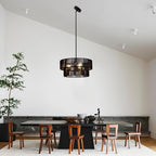 Black Boho Rattan Chandelier 18'' Hand Woven Chandelier Light Fixture 3-Light Farmhouse Drum Pendant Light for Dining Room Bedroom Kitchen Hallway Foyer - color: 18" Black Rattan