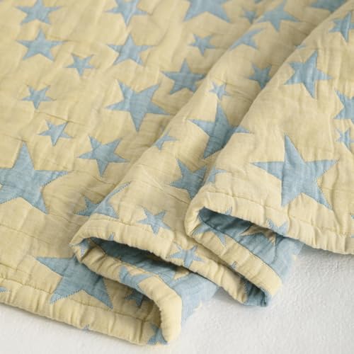 NTBAY 3 Layer Toddler Blanket, Muslin Cotton Jacquard Bed Blankets, Lightweight Thermal Baby Blanket, Super Soft and Warm Crib Blanket for All Seasons, Decoration Gift, 30"x40", Blue and Yellow Star - color: Blue and Yellow Star, size: 30x40 Inch (Pack of