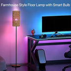 Ruiever Smart Floor Lamp for Living Room,Gaming - Remote, Timer Floor lamp with Remote, APP Control & RGB Standing lamp with Hand-Worked Rattan Shade Bluetooth Bulb Included (Bluetooth Bulb) - style: Bluetooth Bulb