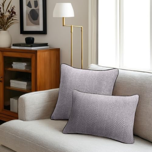 Mantle & Mason Boho Throw Pillow Cover 18x18 Set of 2 Decorative Couch Pillow Case Sofa Bed Chair Living Room Modern Farmhouse Scandi Chenille Chevron Pattern Home Decor Cushion Cover Gray - color: Chevron Grey, size: 18" x 18" (Pack of 2)