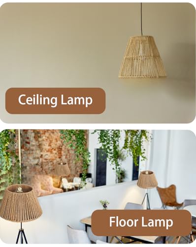 Rattan Lamp Shades Set of 2, Fabric Drum Shade with PVC Lining, Spider Fitter for Table Lamps,Floor Lamps, 5.5x8.7x6.6 Inch - color: Brown
