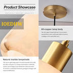 Alabaster Pendant Light Natural White Stone Shade Mini Hanging Lamp Kitchen Island Lighting with Solid Brass Body for Dining Room Bedroom, Adjustable Height 6.69", E26 Socket