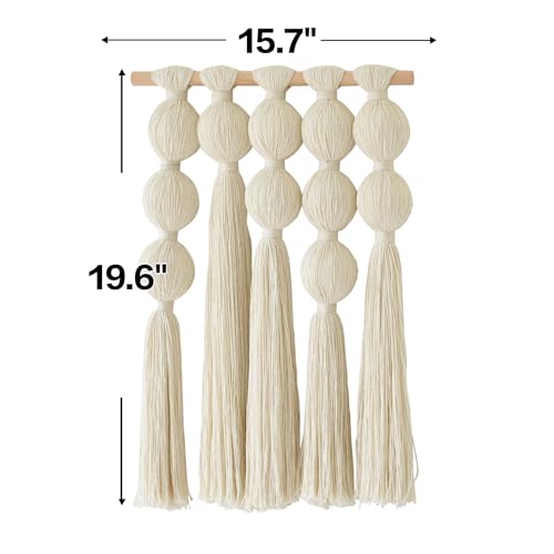 Flber Macrame Wall Hanging with Geometric Yarn Spheres, Handwoven Cotton Tassel Art for Boho Bedroom or Living Room Wall Decor 15.7" W x 19.6" L - color: Ivory2