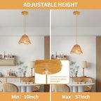 Wave Rattan Chandelier Pendant Lights Kitchen Island,Farmhouse Boho Chandeliers Adjustable Height Hanging lamp for Dining Room,Kitchen Ceiling Light Fixtures with Hand Woven Wicker Lampshade - size: 1 Pack