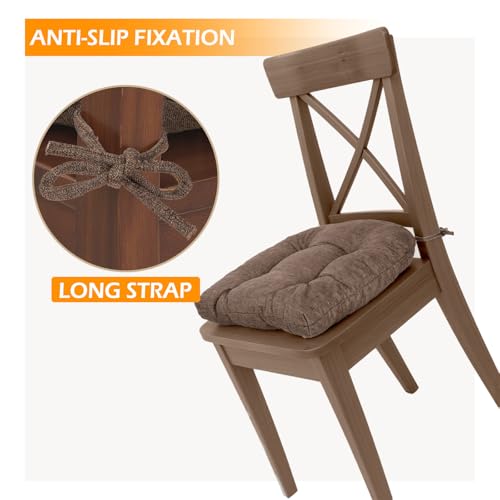 Chair Cushions for Dining Chairs Set of 4, Non Slip Indoor Kitchen Chair Cushions with Ties, Tufted Memory Foam Seat Chair Pads, 17" x 16" x 3", Dark Coffee - color: Dark Coffee, size: Pack of 4