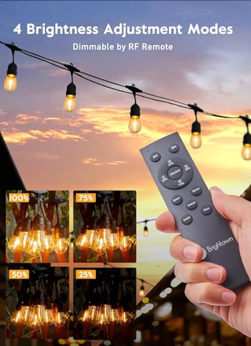 Brightown 55FT Solar String Lights Outdoor Waterproof, Patio Lights with Remote and 16+1 LED Shatterproof Bulbs, Dimmable & Timable, 3 Light Modes, Solar Lights Outdoor for Yard Garden Camping Party - size: 55FT(16 Sockets)
