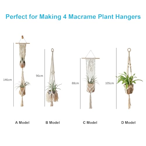 Hdviai Macrame Plant Hanger Kit, 3mm x 220Yards Cord for Adult Beginners DIY Macrame Wall Hanging Kit, with 2Pcs Wooden Dowels + Beginner's Manual + Soft Ruler+ Five Wooden Beads - size: 3MM x 220Yards Kit