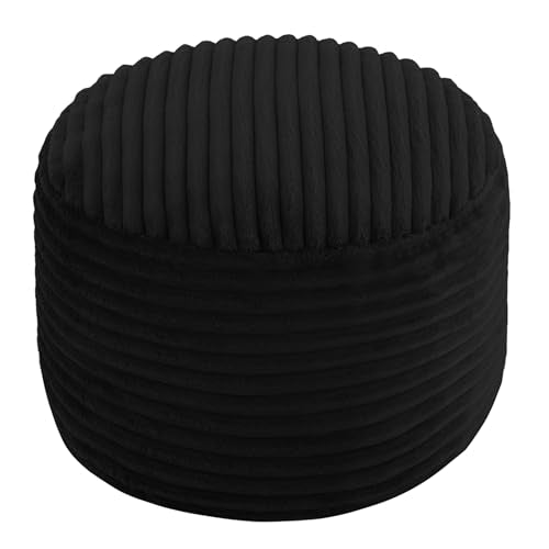 MeMoreCool Stuffed Round Pouf Ottoman Foot Rest, Soft Plush Floor Pouf Foot Stool, Corduray Footstool Footrest, Small Round Ottoman for Living Room Couch Sofa Chair, 20x15 Inch Black - color: Ribbed Black