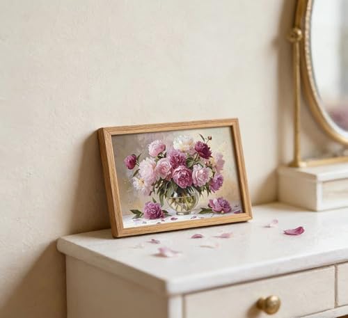 Framed Pink Peony Flower Wall Art, Oil Painting Style Floral Botanical Canvas Print Poster, Flowers Wall Decor for Living Room Bedroom, Rustic Home Decoration, - color: Peony flowers, size: 24"L x 16"W