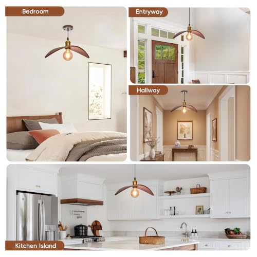 15.3" Pendant Lights Kitchen Island, 1-Light Natural Wood Ceiling Light Fixture Modern Hanging Lamp Decor for Kitchen Island Bedroom, Dining Room, Living Room, Nursery, Entryway, Foyer - size: 15.3" W x 7" H