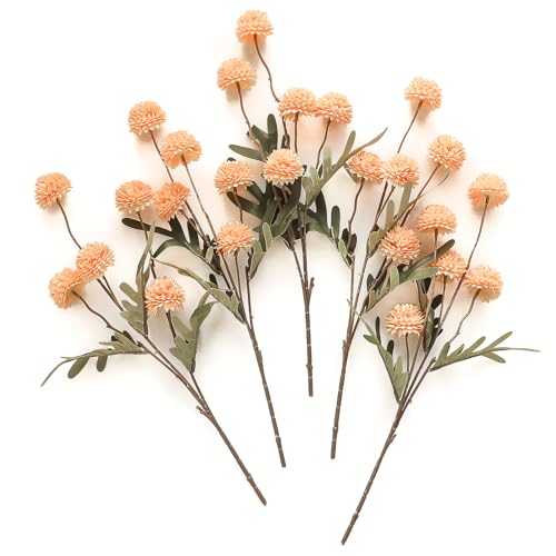Floroom 5pcs Apricot Peach Faux Silk Mums Artificial Flowers, Bulk Fake Small Mini Chrysanthemums with Stems for DIY Wedding Centerpieces Floral Arrangements Vase Fillers Home Decorations - color: Apricot Peach, size: 5pcs