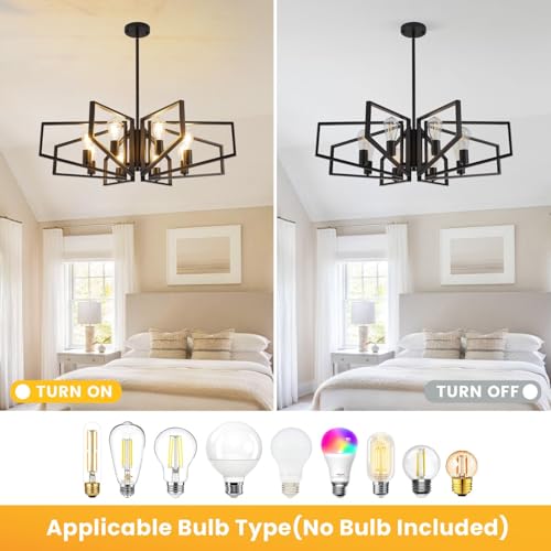 WJShome 8-Light Black Chandelier, Farmhouse Dining Room Light Fixture, Modern Industrial Ceiling Foyer Lighting Fixtures, Geometric Pendant Lights Kitchen Island, for Bedroom,Stairway, Entryway - color: 01-Black