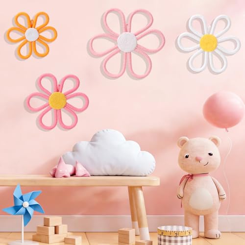 UwinVwin 4 Pcs Boho Daisy Wall Hanging, Woven Macrame Flower Decor, Bohemian Wall Art for Living Room, Bedroom, Home - color: 4 Pcs