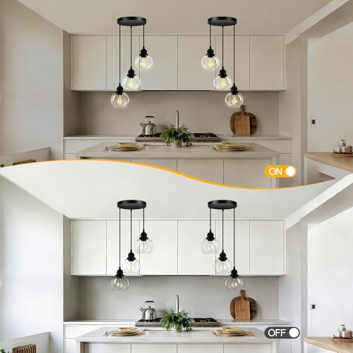 3-Light Pendant Light, Globe Cluster Hanging Light with Clear Glass Shade, Matte Black Pendant Lighting Adjustable Hanging Height Industrial Ceiling Light for Kitchen Island Bedroom(E26 Base,No Bulb) - size: 3Light - D 5.12 IN