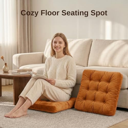 Floor Pillows for Adults Set of 2, Soft Velvet Floor Cushions for Sitting, Square Tufted Floor Pillow Set for Reading Nook, Living Room, Bedroom, 22 x 22 Inch, Orange - color: Orange, size: 2pack